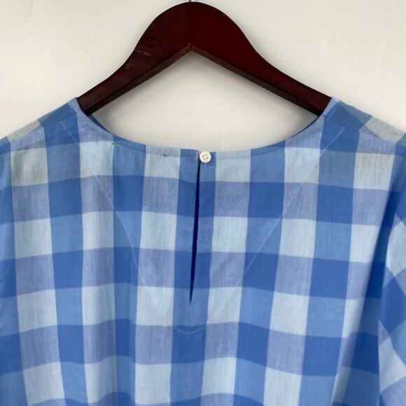 J Crew blue bow front blue white blouse womens size XXL bristow plaid gingham - Picture 9 of 11